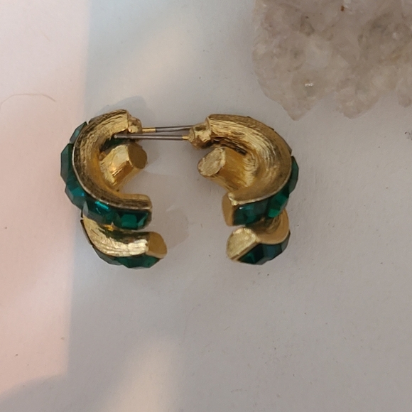 Goldtone Green Emerald like Pierced Post Earrings - Picture 3 of 5